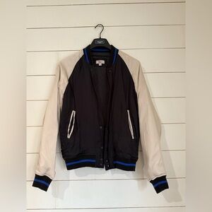 Wallace & Barnes Letterman Jacket Men  Black Off White Snap Front Primaloft